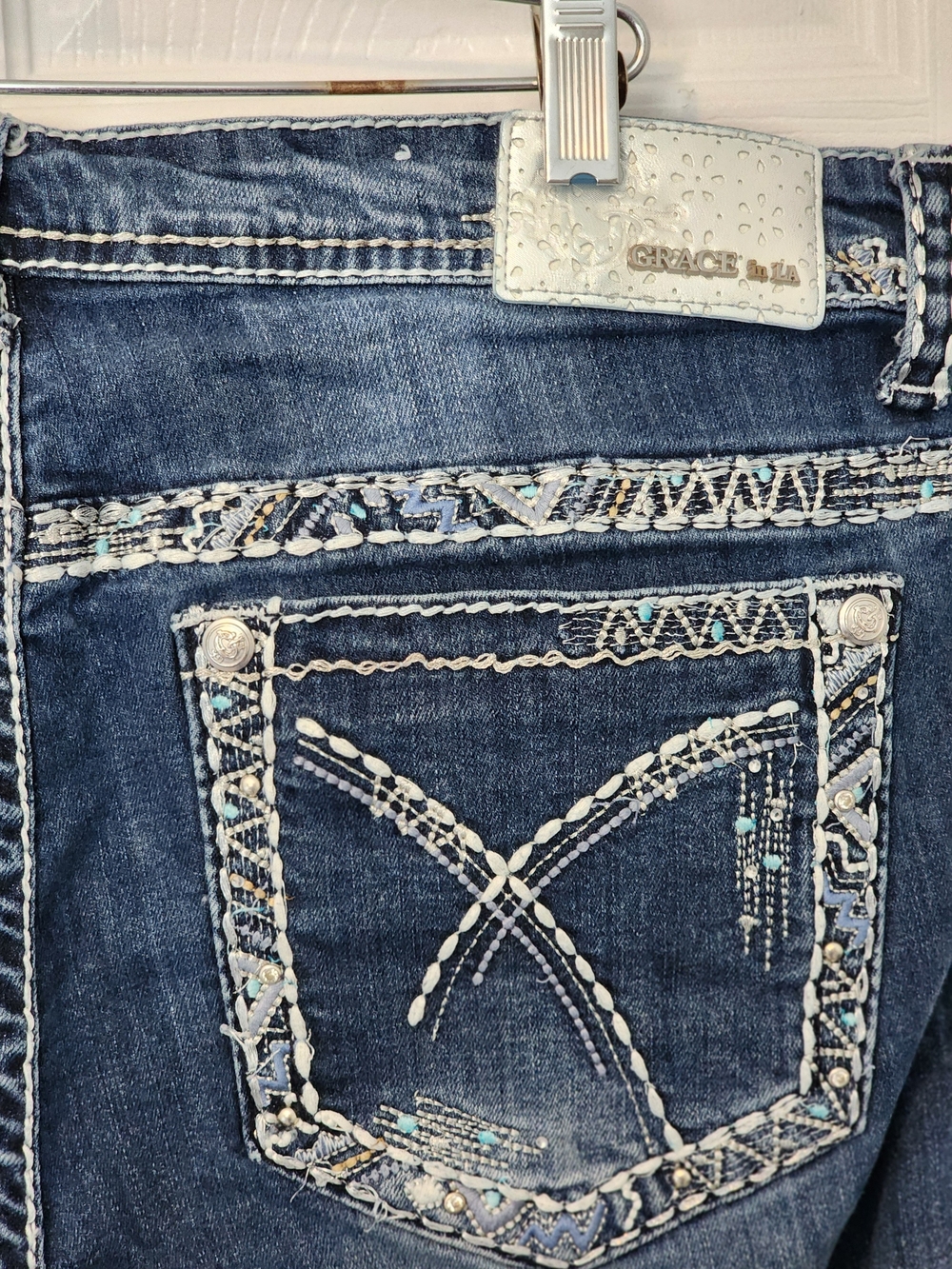 RELIST SOON Grace in LA Distressed Dark Boot Cut P Straight Jeans In Size 17 - Picture 4 of 12